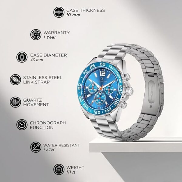 Carlington Legacy Series Analog Wrist Watches with Chronograph & Stainless Steel Chain Strap for Men - CT 9922 - Image 5