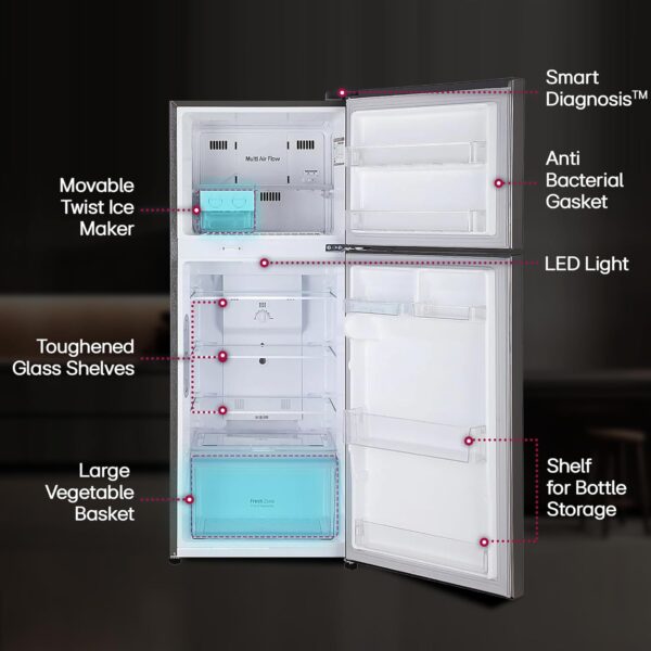 LG 242 L 3 Star Smart Inverter Frost-Free Double Door Refrigerator (GL-I292RPZX, Shiny Steel, Door Cooling+) - Image 10